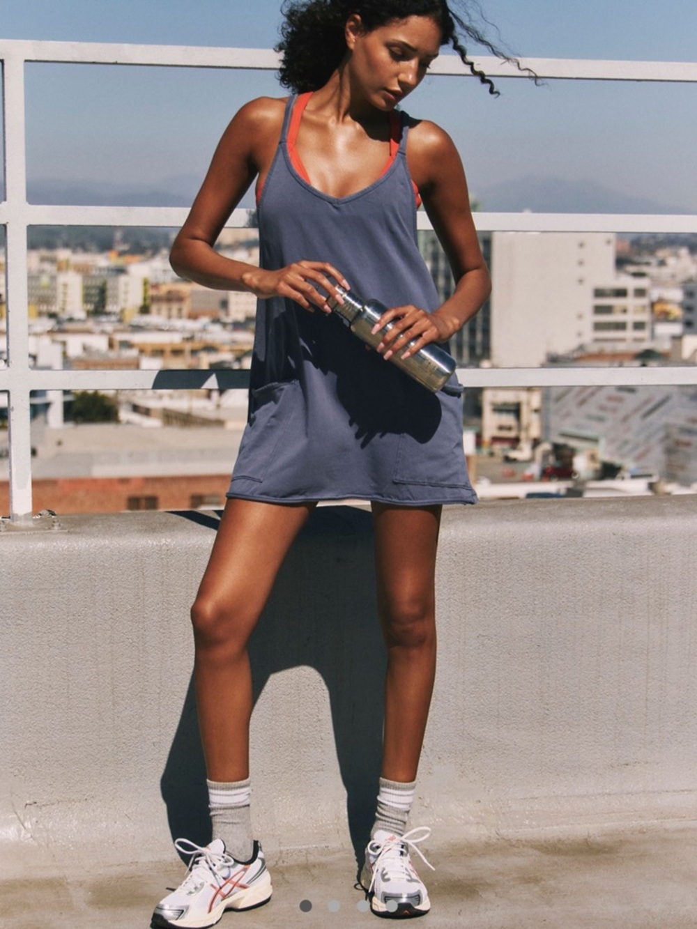 Free People Mini Dress in Slate Blue with Coral Straps